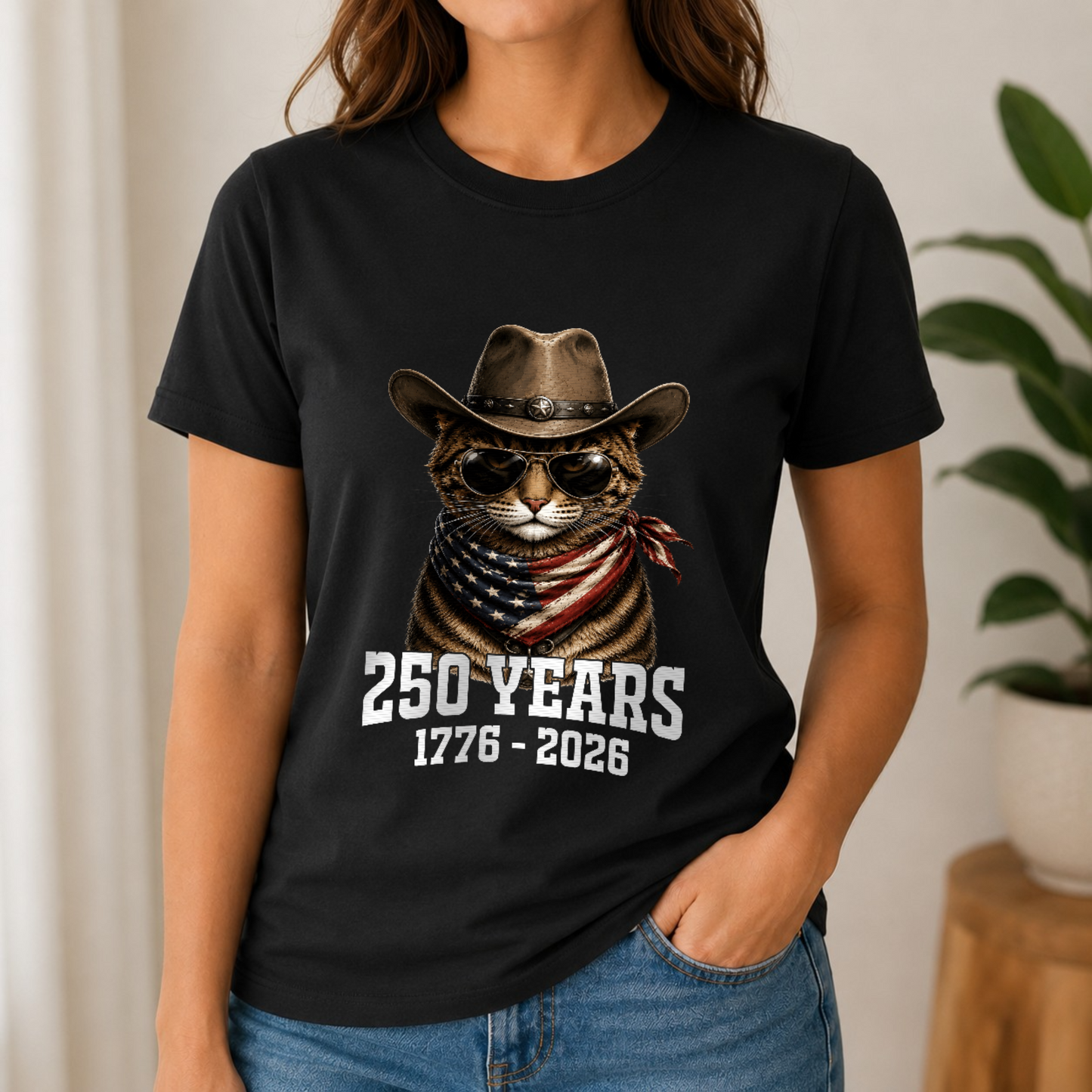 American Flag Cat Tee — 4th Of July 250th Anniversary
